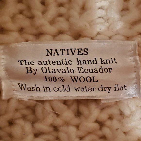 Natives Authentic Hand-Knit Zip Front Cardigan Sweater Otavalo-Ecuador 100% Wool - Picture 3 of 6